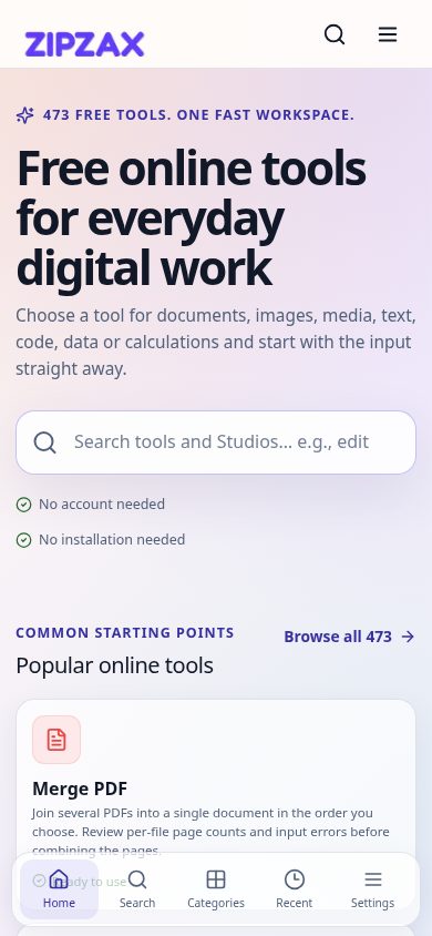 ZIPZAX mobile view